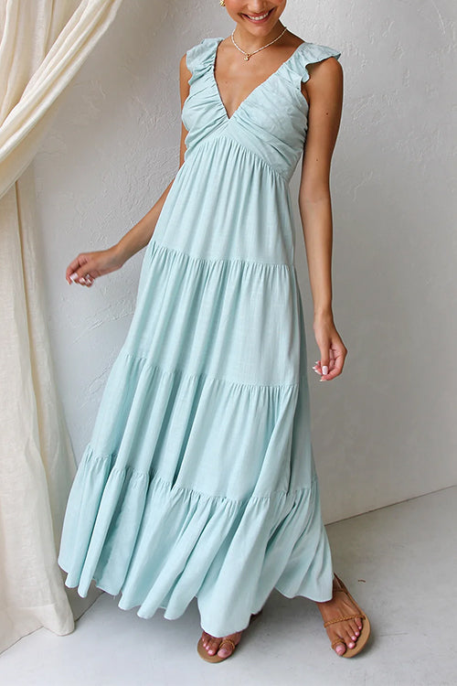 Emma | V-hals linnen maxi-jurk