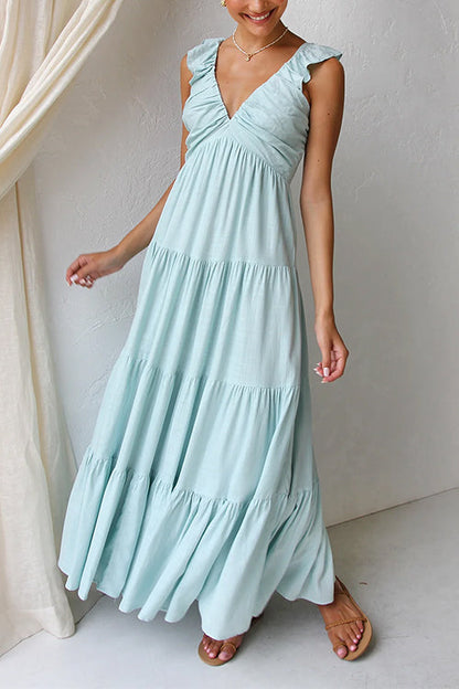 Emma | V-hals linnen maxi-jurk