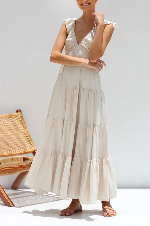 Emma | V-hals linnen maxi-jurk