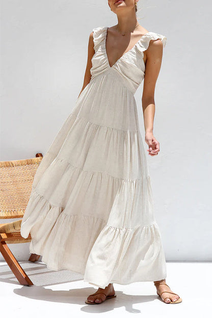Emma | V-hals linnen maxi-jurk