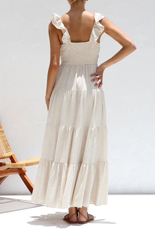 Emma | V-hals linnen maxi-jurk