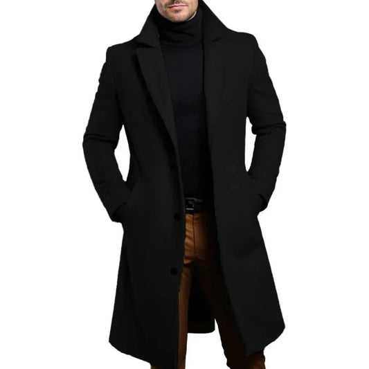 Heren Lange Overjas met Reverskraag | Slim Fit | Tijdloos & Chic