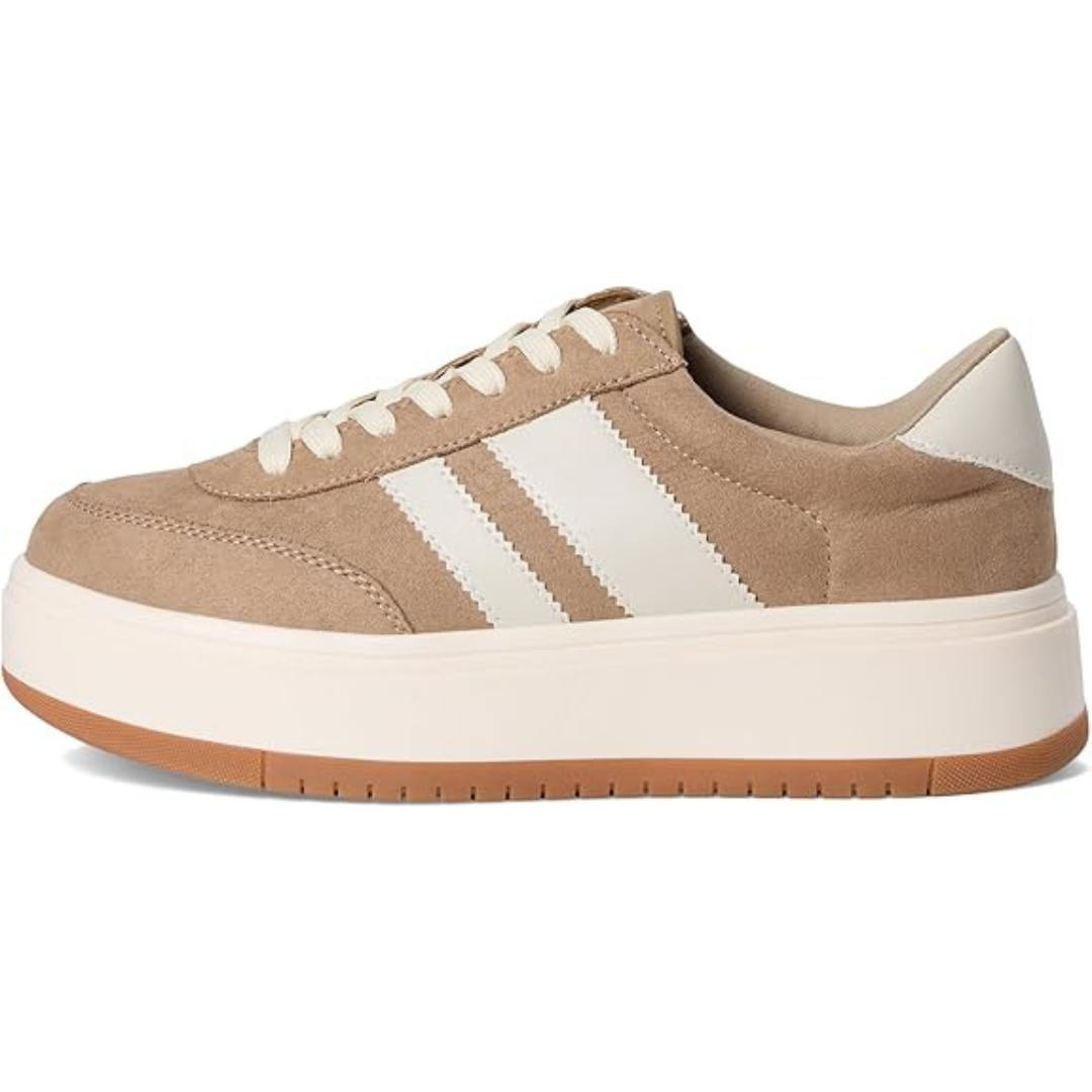 Comfort Platform Sneakers – Beige met Witte Strepen