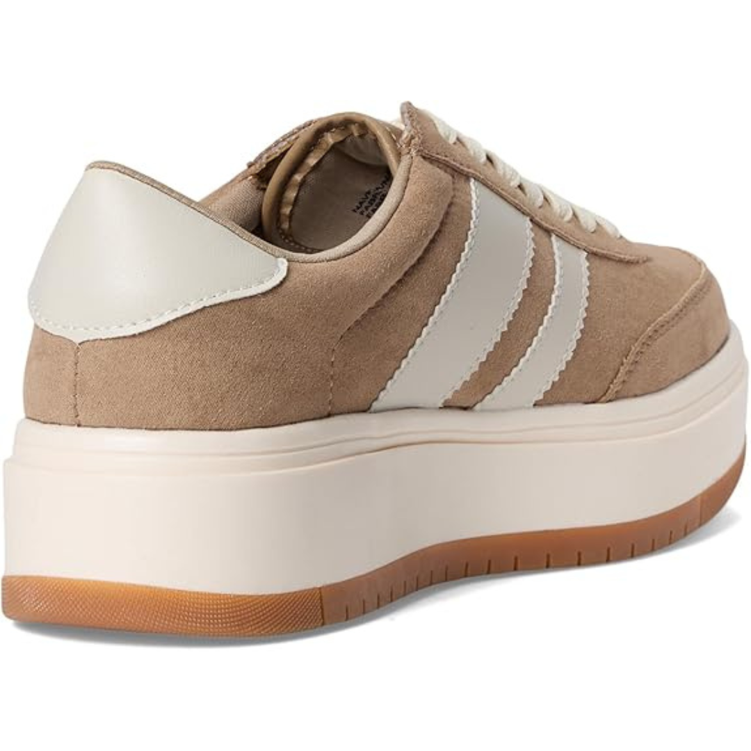 Comfort Platform Sneakers – Beige met Witte Strepen