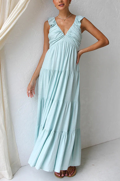 Emma | V-hals linnen maxi-jurk