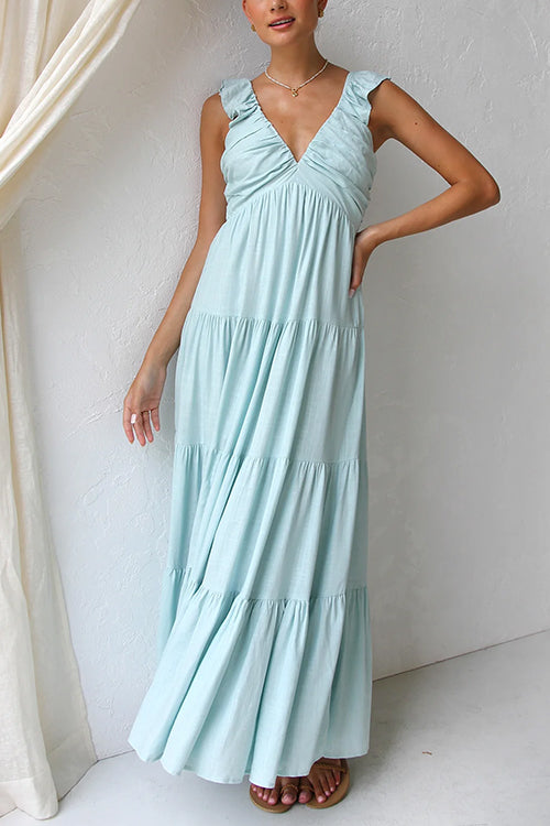 Emma | V-hals linnen maxi-jurk