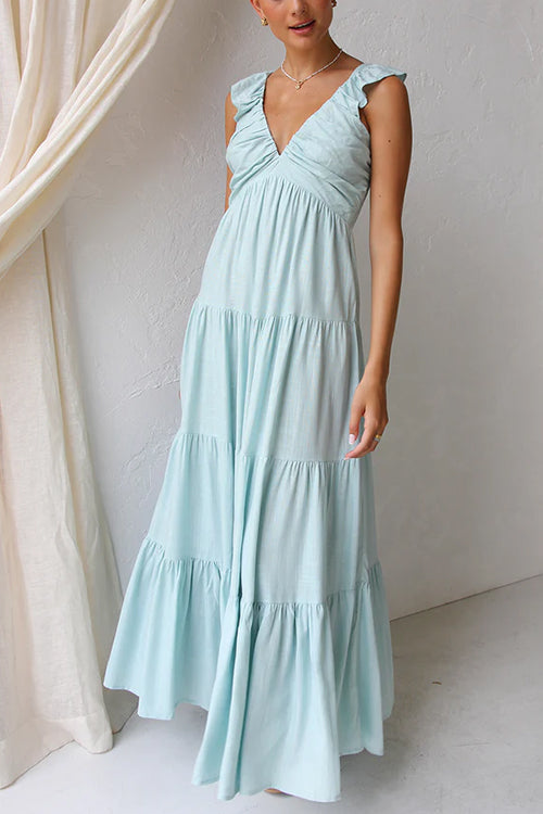 Emma | V-hals linnen maxi-jurk