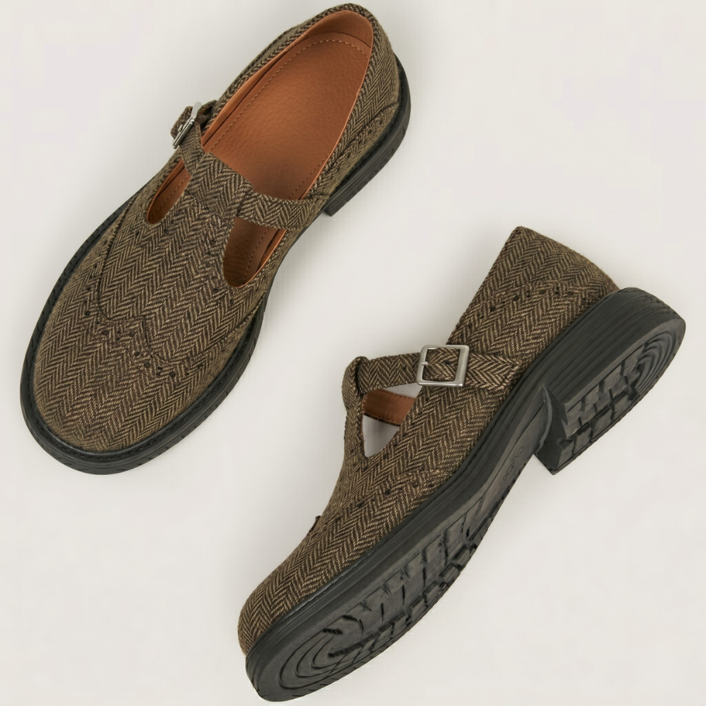 Elise | Luxe Mary Jane Schoenen – T-Strap Brogue met Comfortabele Blokhak