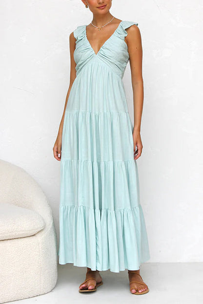 Emma | V-hals linnen maxi-jurk