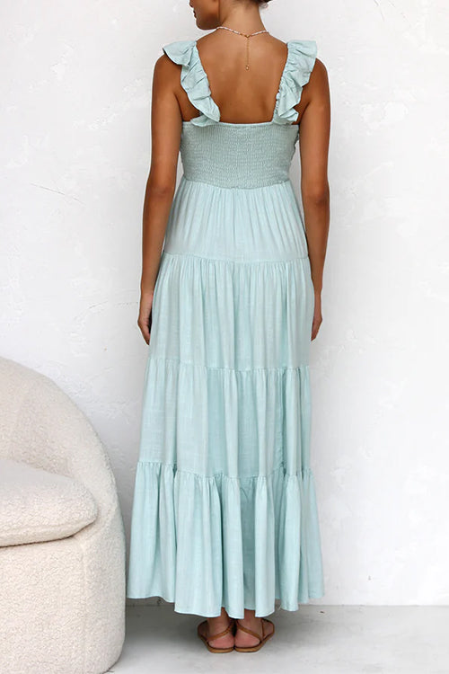 Emma | V-hals linnen maxi-jurk