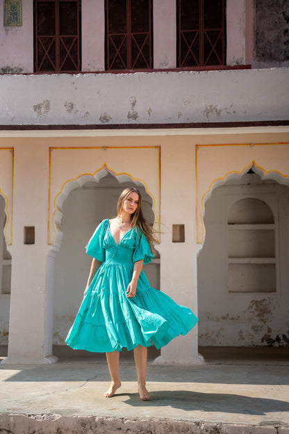 Tara Jurk Midi Turquoise