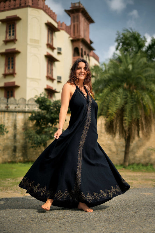 Moonflower zomerjurk Zwart