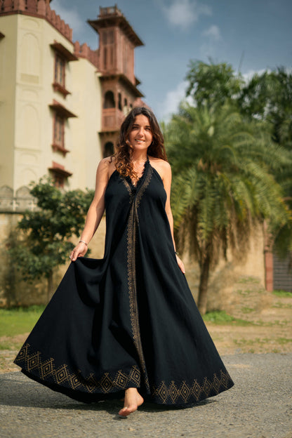 Moonflower zomerjurk Zwart