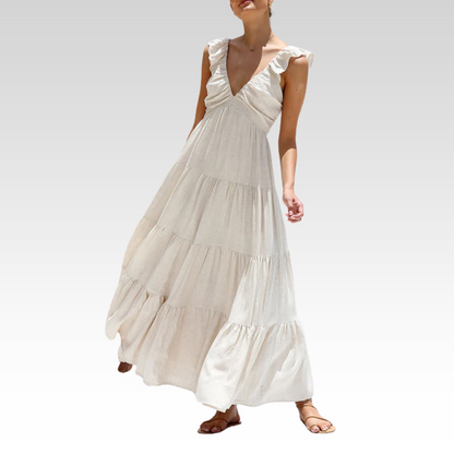 Emma | V-hals linnen maxi-jurk
