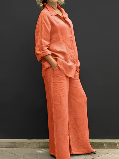 Lara™ – Linnen set met blouse en broek