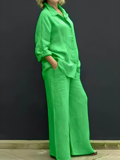 Lara™ – Linnen set met blouse en broek