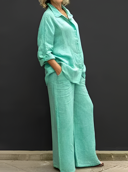Lara™ – Linnen set met blouse en broek