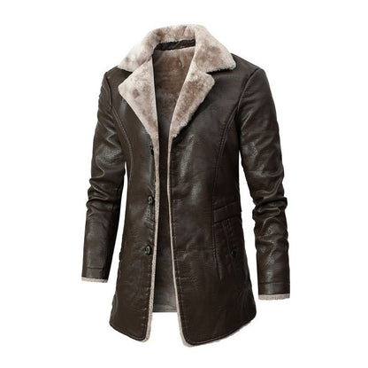 Lange Leren Jas met Warme Voering | Stoer & Comfortabel | Perfect voor Winter & Casual Wear