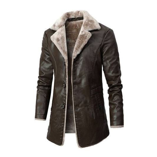 Lange Leren Jas met Warme Voering | Stoer & Comfortabel | Perfect voor Winter & Casual Wear