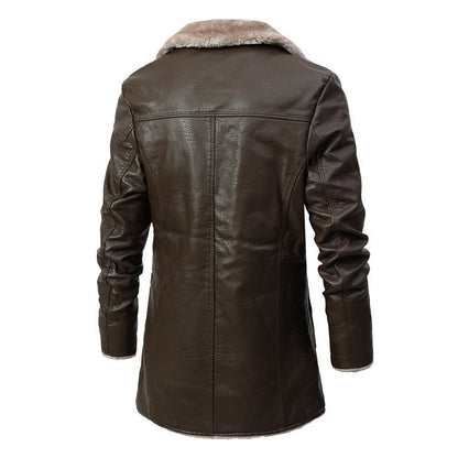 Lange Leren Jas met Warme Voering | Stoer & Comfortabel | Perfect voor Winter & Casual Wear